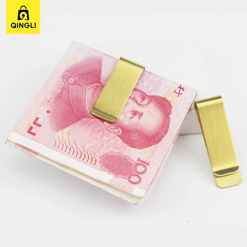Brushed Metal Cash Clip Wallet Thin Stainless Steel Brass Tie Clip Rose Gold Dollar Cash Clamp Holder Small Money Ticket Clips