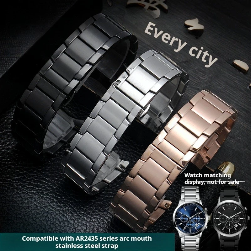 Men's 22mm Curved End Solid Stainless Steel Metal Watch Strap Bracelet