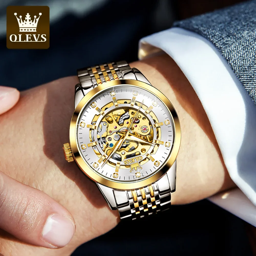 

OLEVS 9920 Business Automatic Mechanical Watches For Men, Waterproof Hollow-carved Stainless Steel Strap Men Wristwatch Luminous