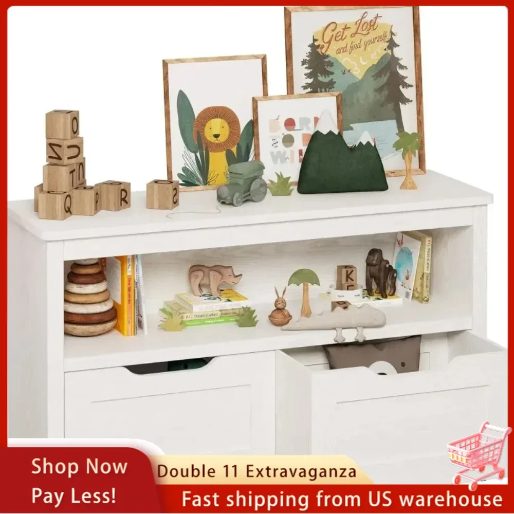 Toy Storage Organizer for Boys and Girls with Drawers, Floor Toy Box with Wheels and Open Shelf, Storage Chest for Nursery