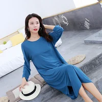 New spring and autumn ladies modal dress solid color loose large size casual night skirt home skirt female nightgown sleep wear - Image 4