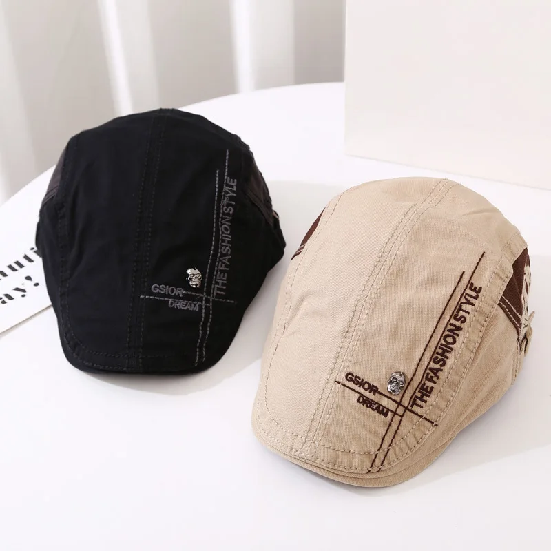 Summer Outdoor Cotton Berets Caps Newsboy Hats For Men Casual Peaked Caps Letter Embroidery