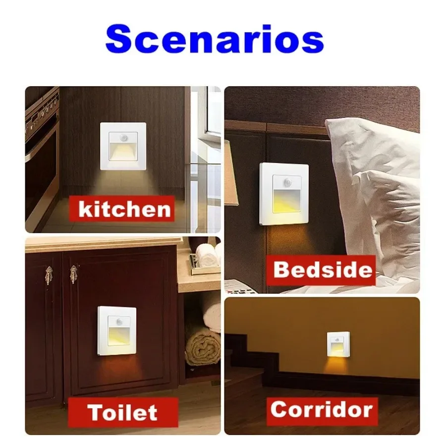 3W Recessed Infrared Motion Sensor Night Light Indoor Outdoor Stair Step Wall Lamp LED Step Light Staircase Bedroom Decoration motion sensor light,led light,led wall lamp,wall light