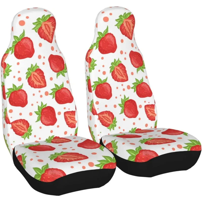 

Car Seat Covers Set 2Pcs Red Strawberry Universal Front Car Seats Vehicle Enterior Protector Suitable Fits Most Car Auto Truck