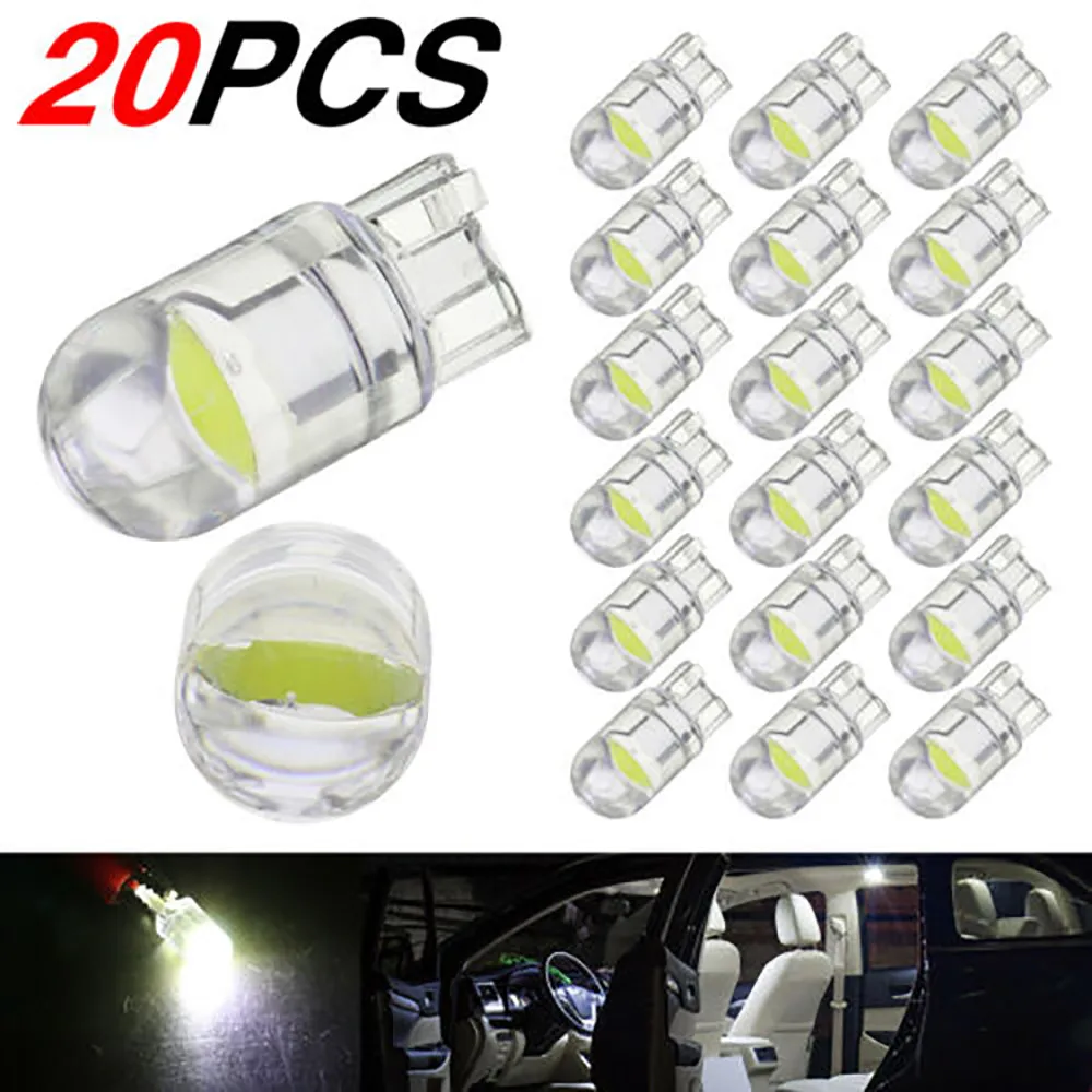 

20×T10 LED COB 6000K White W5W Auto Interior Lights Dome Lamps Map Bulbs 168 194 Universal Fits Auto Lights
