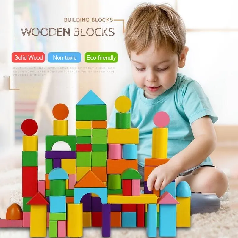 Bloques de construcción de madera grandes y seguros para niños, bloques educativos para edades tempranas, juguetes de construcción coloridos, aprendizaje para 40 piezas por juego - AliExpress