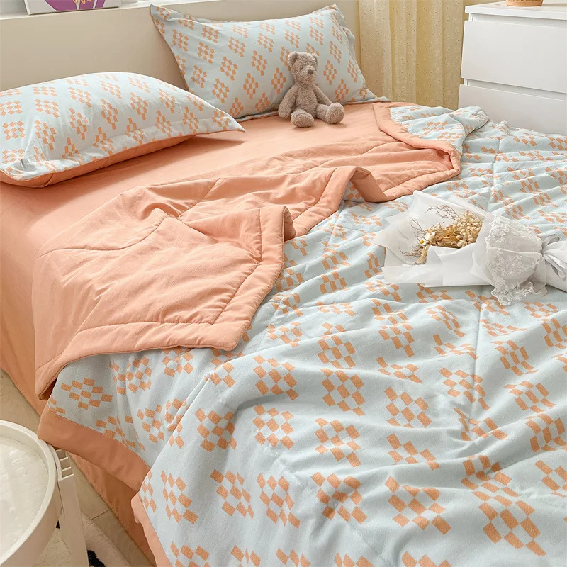 

Blanket Washable Cotton And Hemp Double Layer Yarn Air Conditioning Quilt Sheet For Two People Summer Soft And Comfortable Quilt