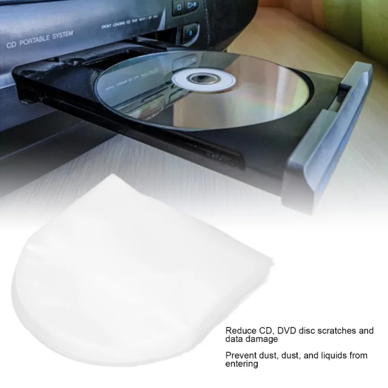 100개 CD/DVD 내부 슬리브 5인치 CD 및 DVD 미니 보관용 투명 플라스틱 슬리브