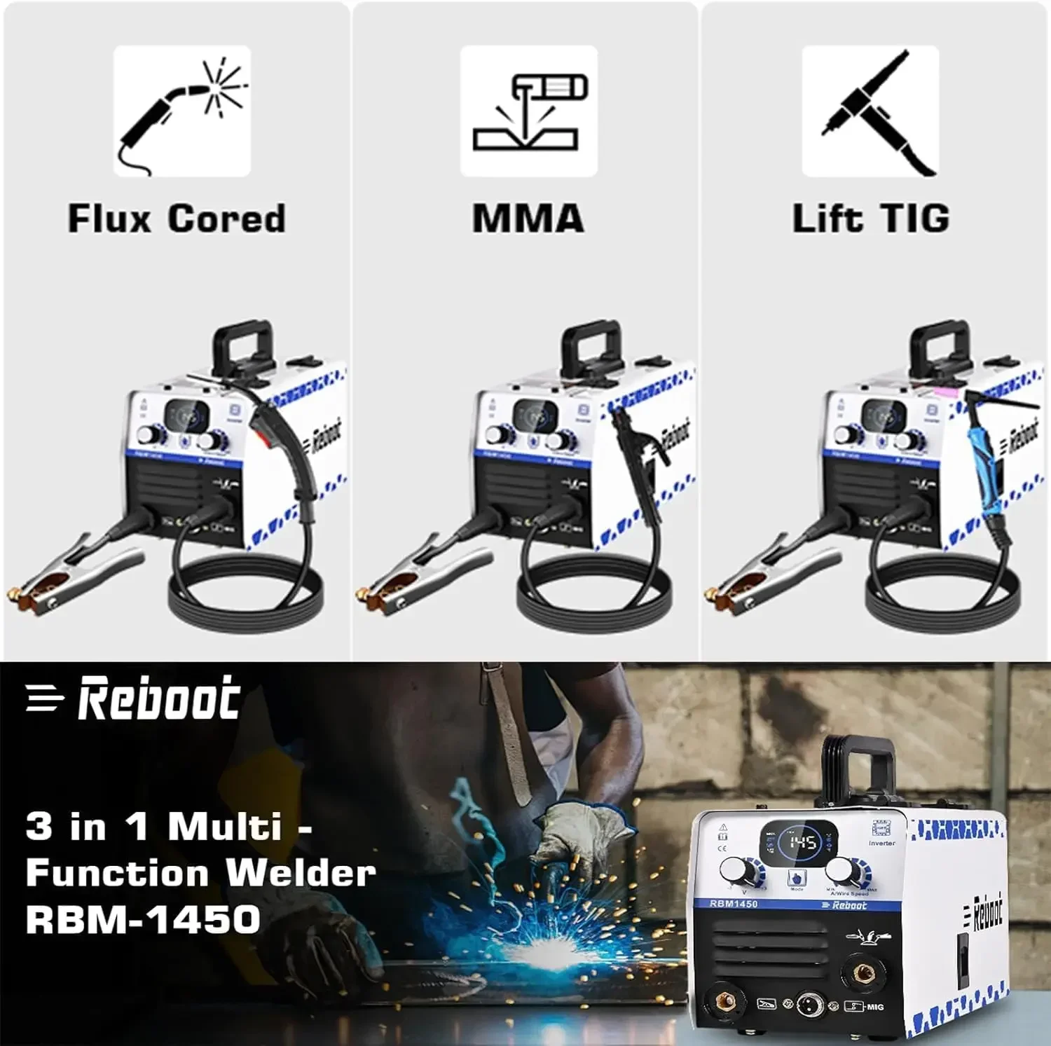 145Amp MIG Welder,110V Flux Core Welder Flux MIG/Lift TIG/Stick 3 in 1 Large LED Digital Display Welding Machine 5