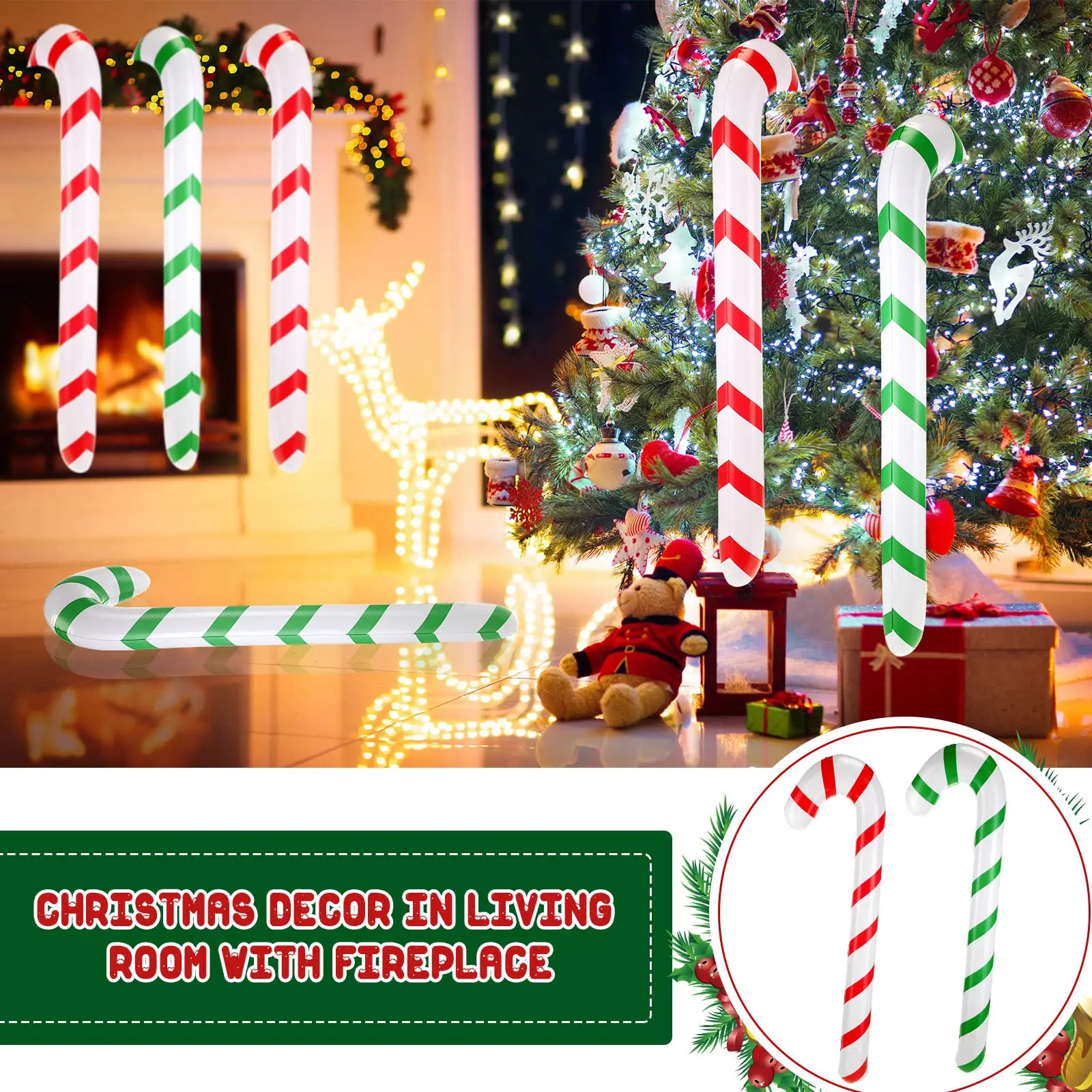 12Pcs Christmas Inflatable Candy Canes Stick Balloons New Year Christmas Holiday Decorations Candy Canes Toy for Outdoor Party 2