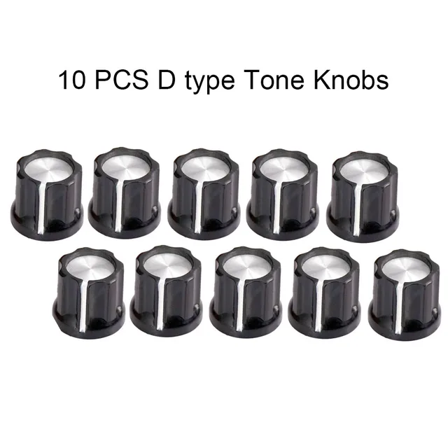 10pcs Guitar Tone Knobs 6mm Shaft Hole Bass Black 10x 12*4