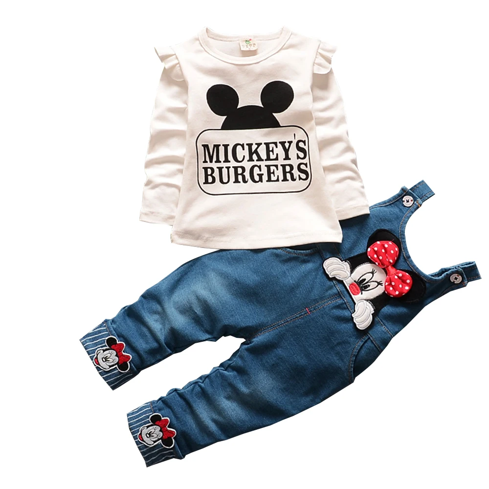 thumbnail image 1 of Conjunto de ropa de 2 piezas para niños, mono de manga larga de Minnie Mouse de Disney, color Beige, trajes informales de 1 a 4 años, otoño, 1 of 5