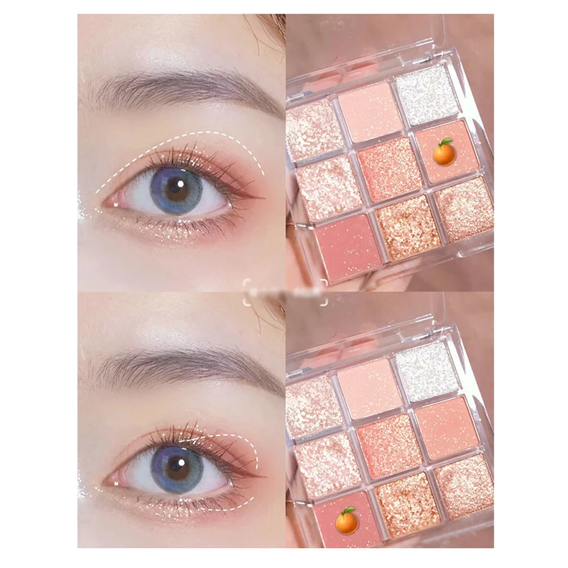 Pink glitter Eye Shadow Palette Pearly Sequin Matte Shimmer Eye Shadow Orange Shiny Charming Girl Makeup Lasting Korean Cosmetic