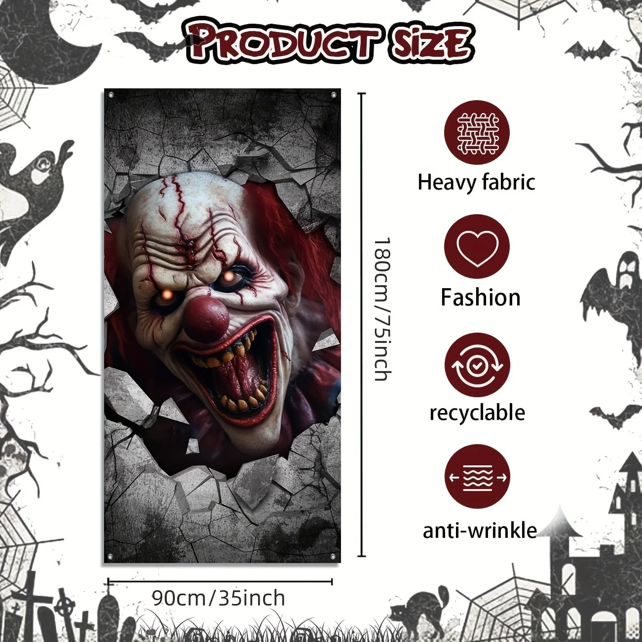 NQEUEPN Couverture De Porte D'Halloween, 185 X 90 Cm, Fantôme De Sorcière, Bannière De Porte D'Halloween Effrayante Pour Porte D'entrée, Toile De Fond Pour Halloween, Fenêtre, Porte, Porche