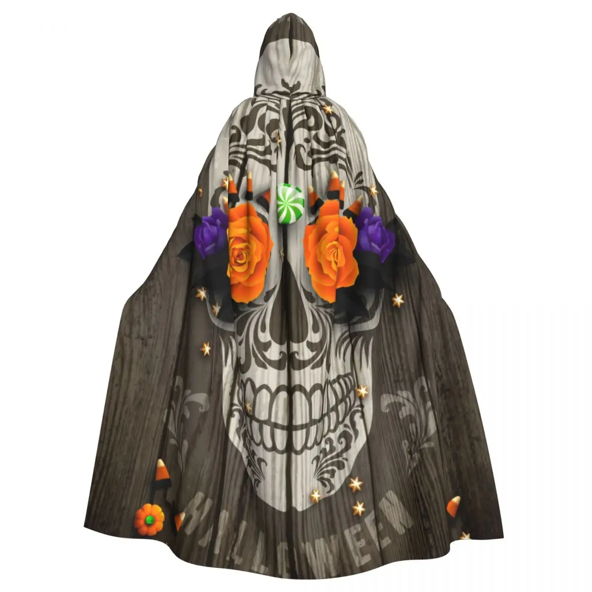 

Cosplay Medieval Costumes Vintage Sugar Skull Poster Hooded Cloak Capes Long Robes Jackets Coat Carnival