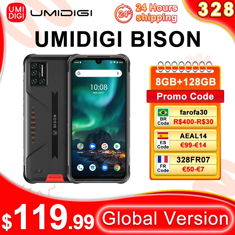 best poco phones UMIDIGI BISON 8GB+128GB NFC Android 11 IP68/IP69K Waterproof Rugged Phone 48MP Matrix Quad Camera 6.3" FHD+ Display Smartphone best poco phones