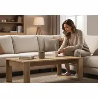 Table basse en chêne artisanale 102x50x35 cm en bois d'ingénierie, table de salon rectangulaire avec rangement 2