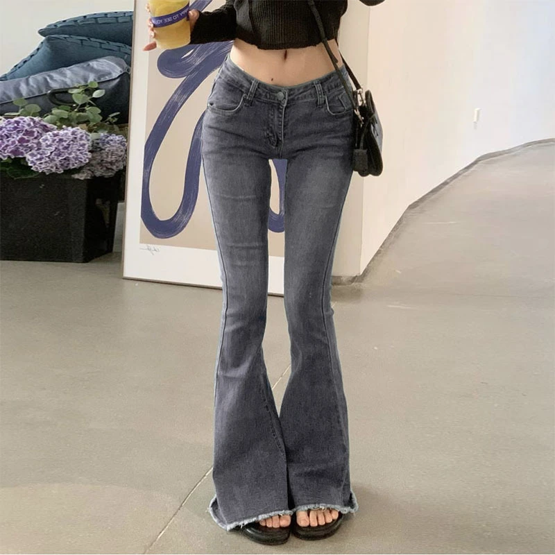 Y2K pantalones vaqueros acampanados de cintura baja para mujer, pantalón Sexy ajustado con teñido anudado, moda coreana, Harajuku, Grunge, largos, ropa de calle|Pantalones vaqueros| - AliExpress