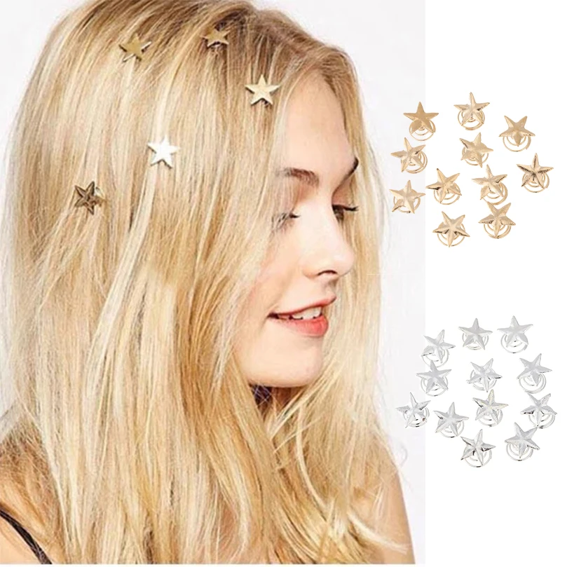 12 Gold Stern Haarnadel Metall Haars pangen Frauen Mädchen Seite Clip fünfzackigen Stern Mini Spirale Haar Knopf Haarnadeln Haarschmuck