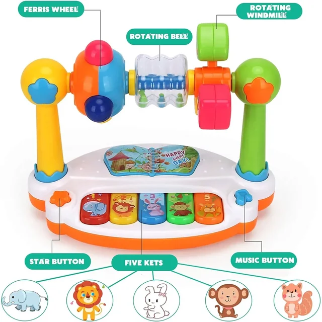 Baby Piano Toys Kids Rotating Music Keyboard Light Sound, Musical Toy for Toddlers,Early Educational Music Toy Gift Random Color 4