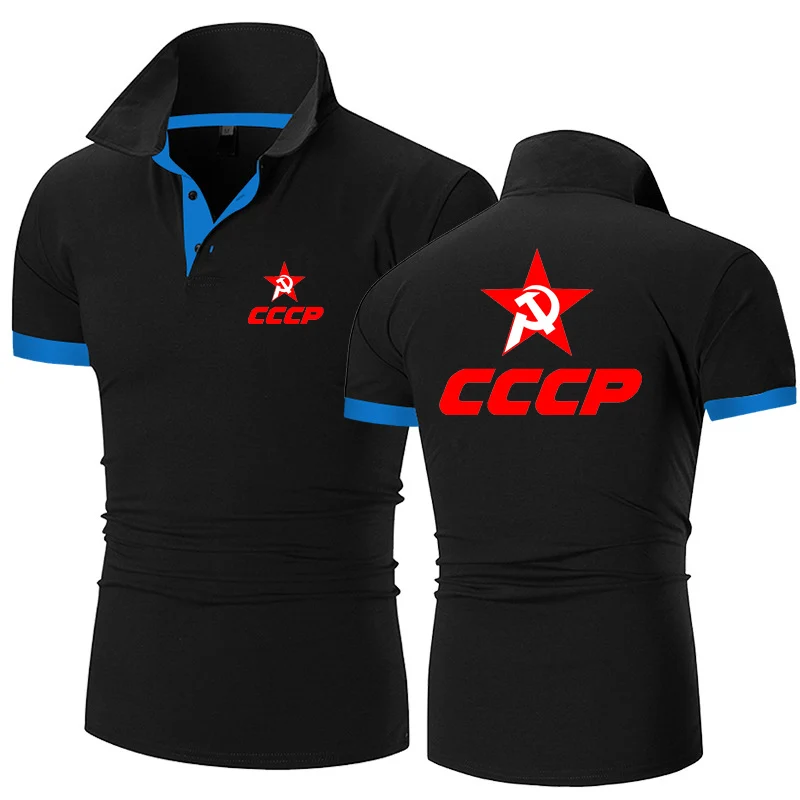 USSR Soviet Union 2023 Men's Summer style Polos Shirts CCCP Russian Sports Casual Solid Color Printing Fashion Harajuku Tops