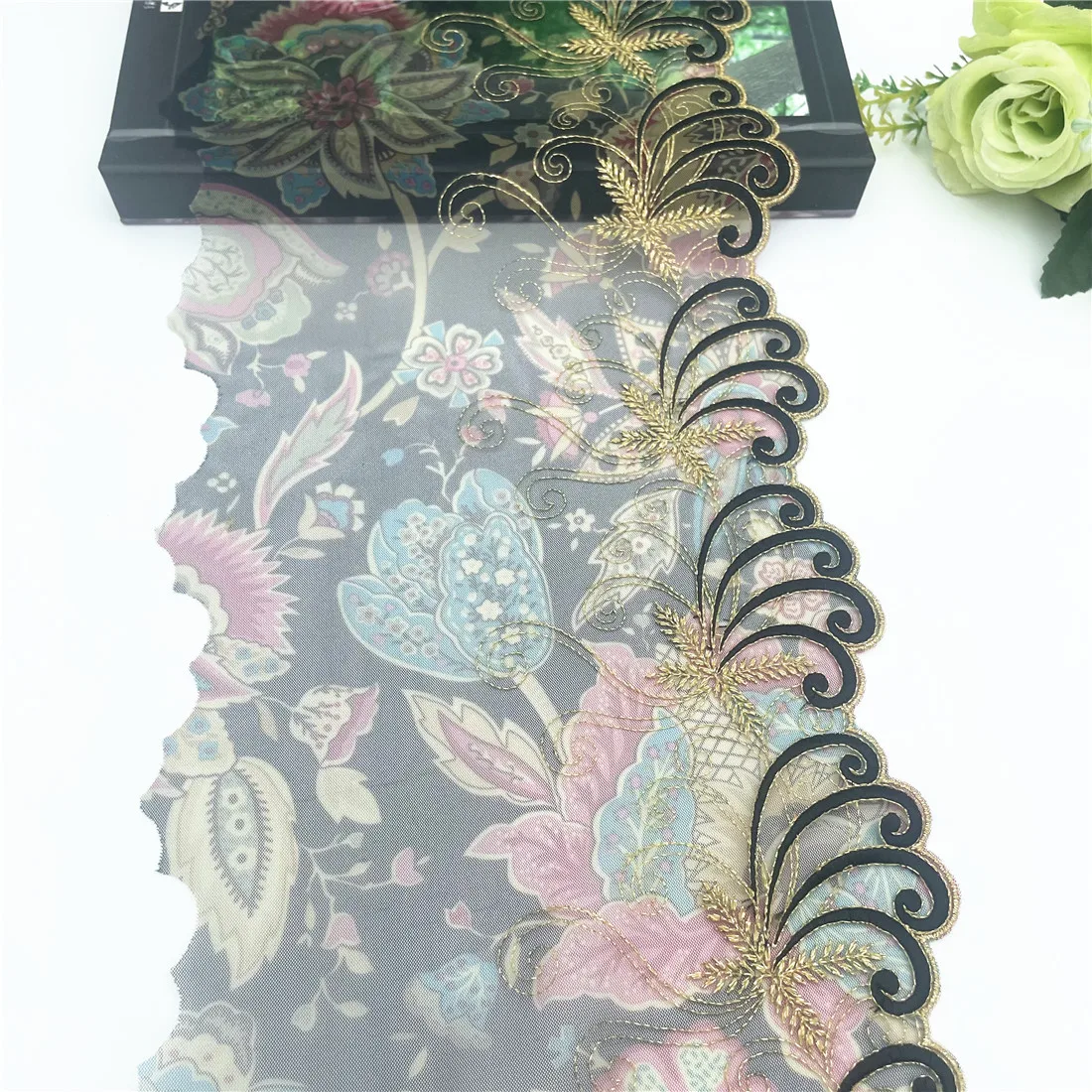 3y/lot Width 17cm Luxury Floral Gold Shiny Embroidery Lace Trim For Skirt Hem Clothes Sewing Material DIY Apparel Dress Fabrics 4