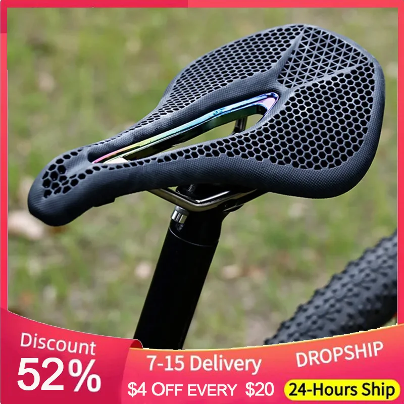 Bicycle 3D Printing Saddle Carbon Fiber Rails Ultra-light Hollow Comfortable Road Bike MTB Honeycomb Cushion MTB Racing bicycle saddle