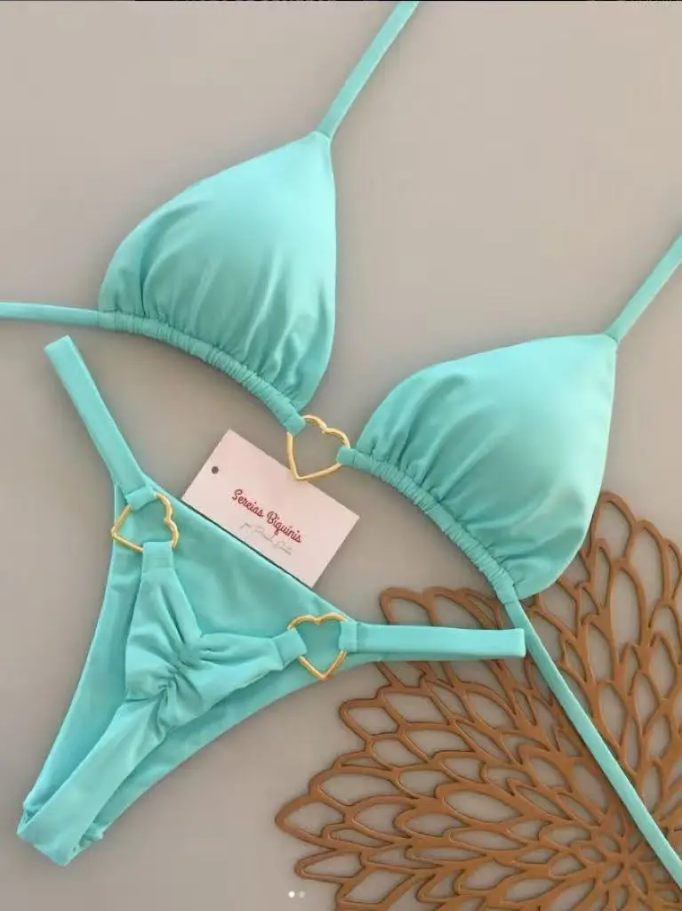 close-up of the bikini top and heart accents