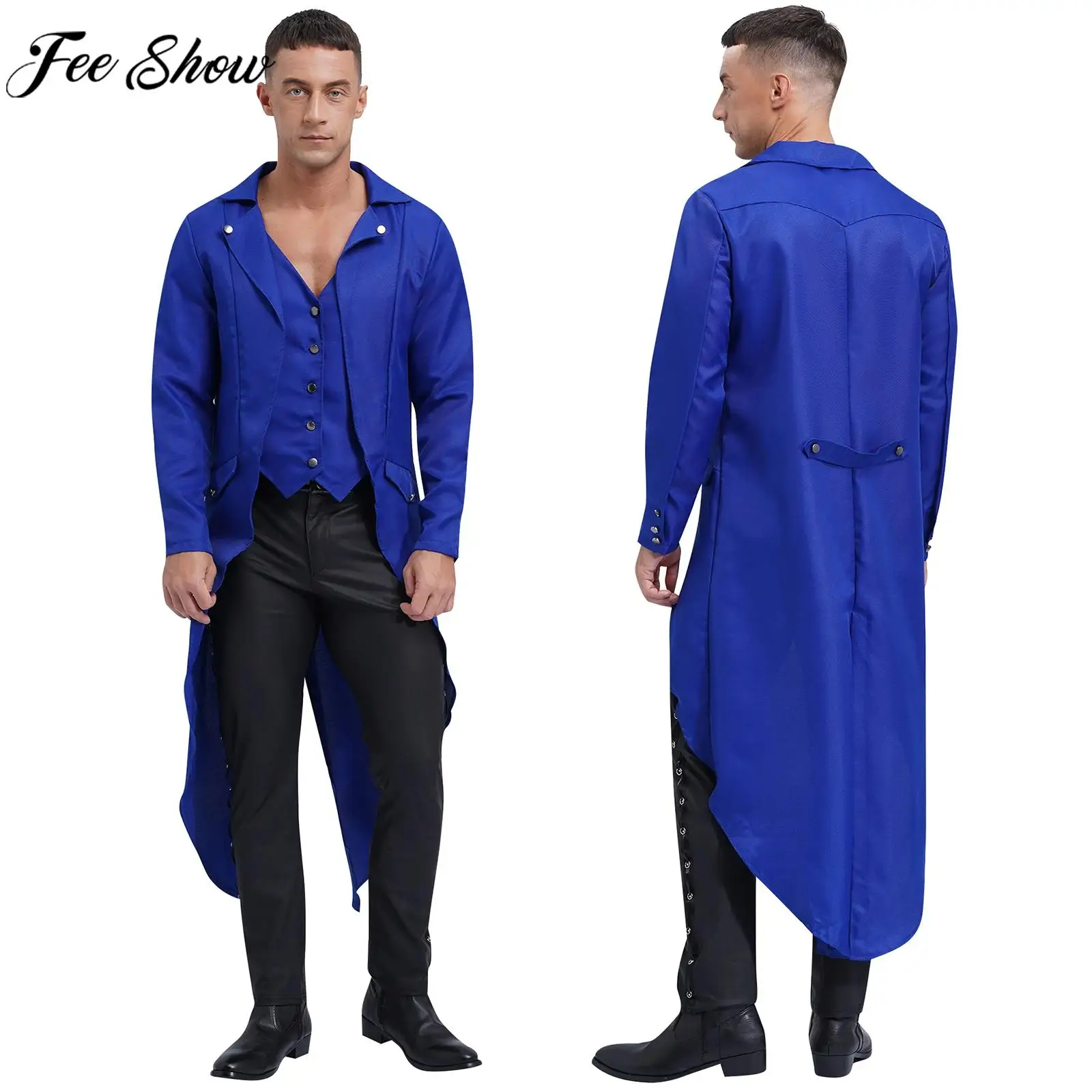 

Men Medieval the Renaissance Steampunk Tuxedo Coat Long Sleeve Fake 2-Piece Jacket Tailcoat Halloween Vampire Cosplay Costume