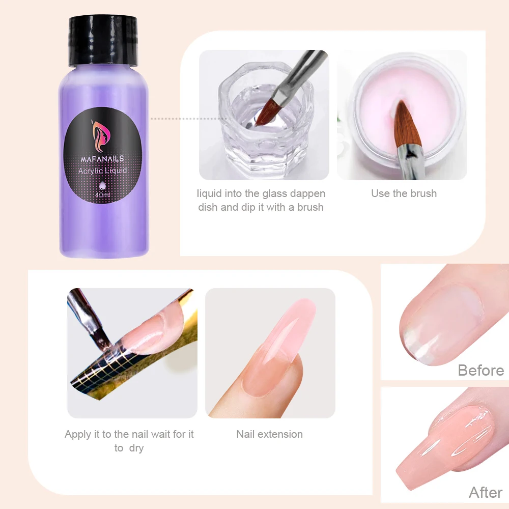 8Pcs/set Professional Acrylic Powder Set 10g*3jar Crystal Powder+40ml Crystal Liquid With3Pcs Nail Brush Acrylic Powder Nail Kit 3