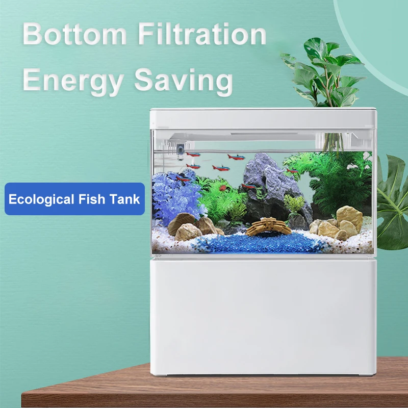 Fish Aquarium Small Aquascape Ecological Tank Home USB Power Planting Filtration NoWater Change Adjustable Breathing Light