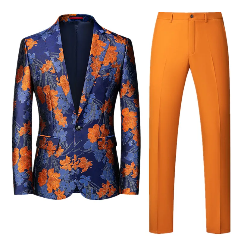 Men Business Social Dance Party Suit Two piece New Singer Host Stage Slim Fit Jacquard Dress Set High End