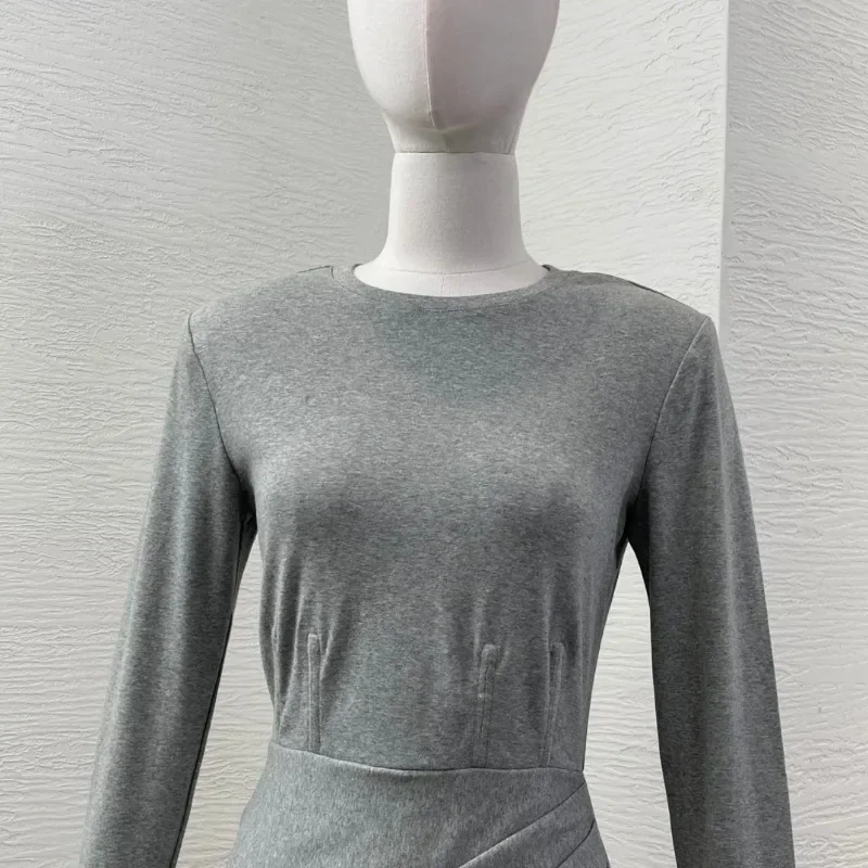 Women's New Fashion Style High Quality Elegant 2025 Grey Mini Dresses for Office Ladies 4