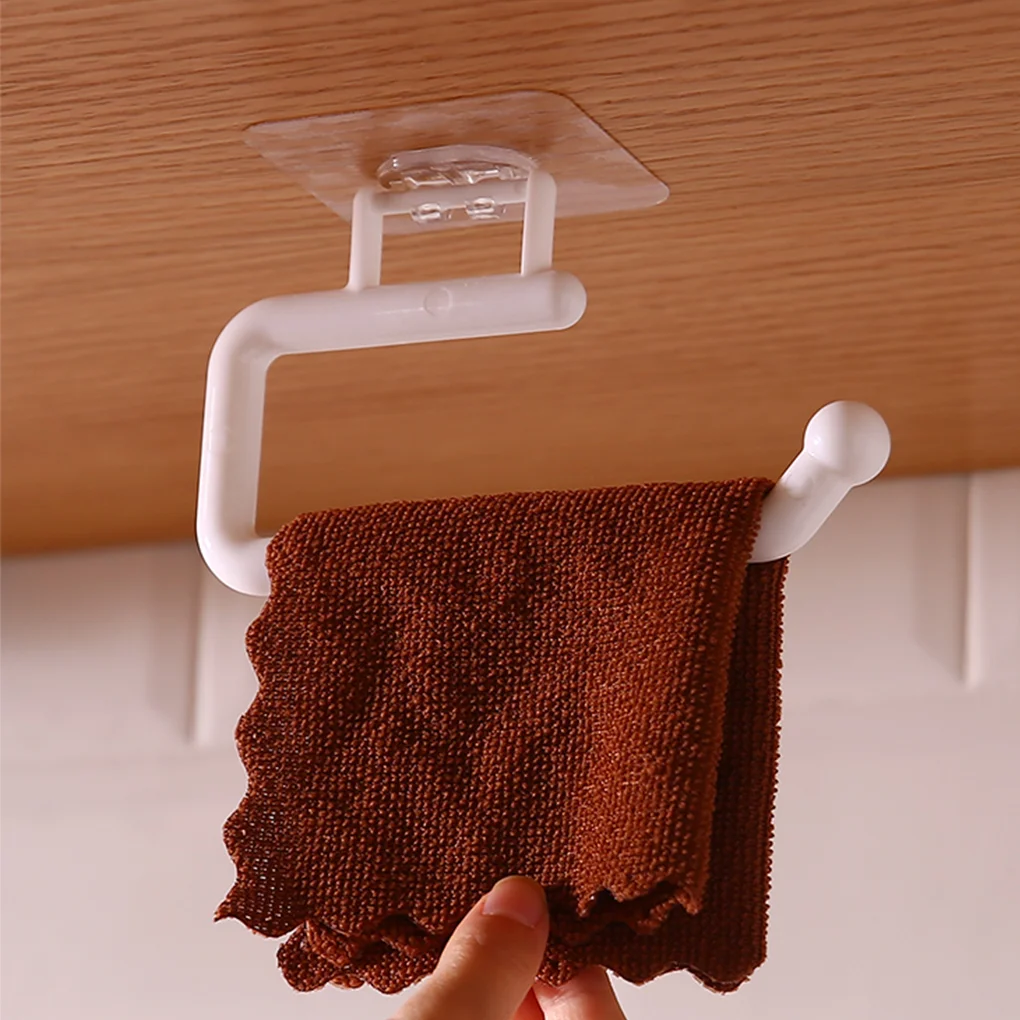 Kitchen Paper Holder Self-adhesive Rack Household Punch-free Bathroom 180 Degree Hanging Tissue Roll Shelf White
