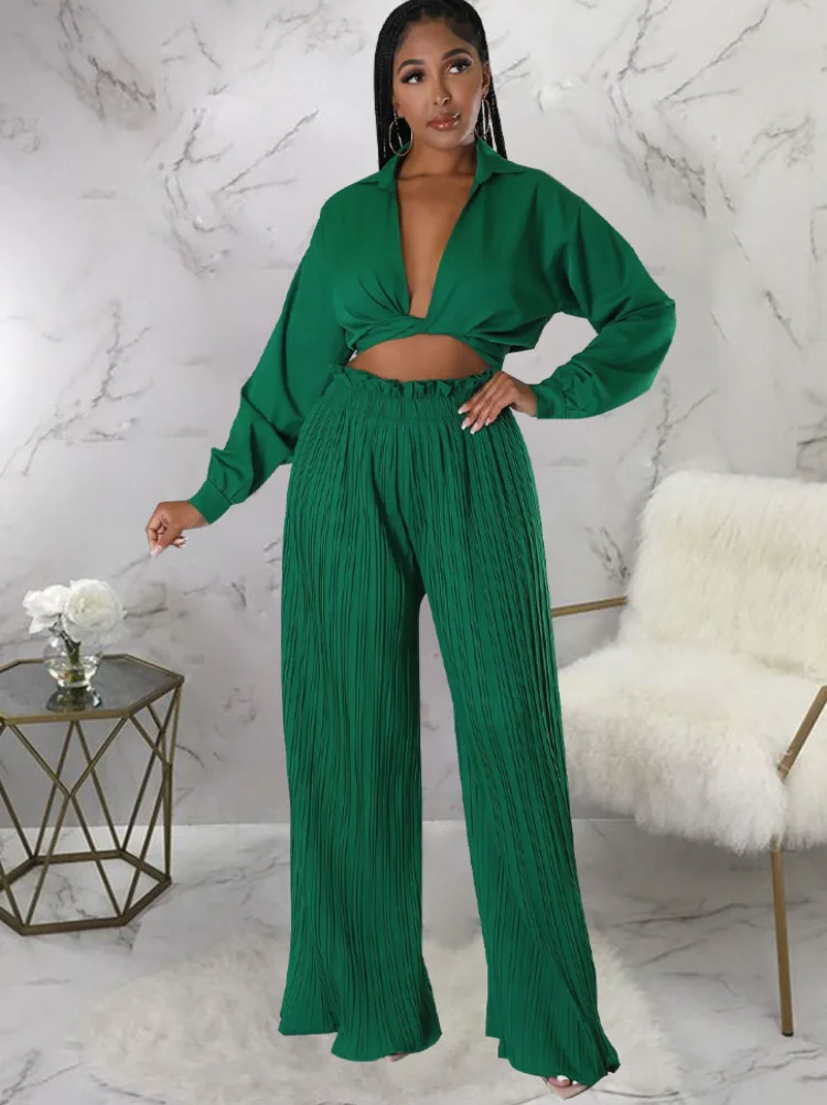 

Винтажный плиссированный свободный костюм KEXU с широкими штанинами и воротником с бантом и лацканами, женский спортивный костюм, костюм