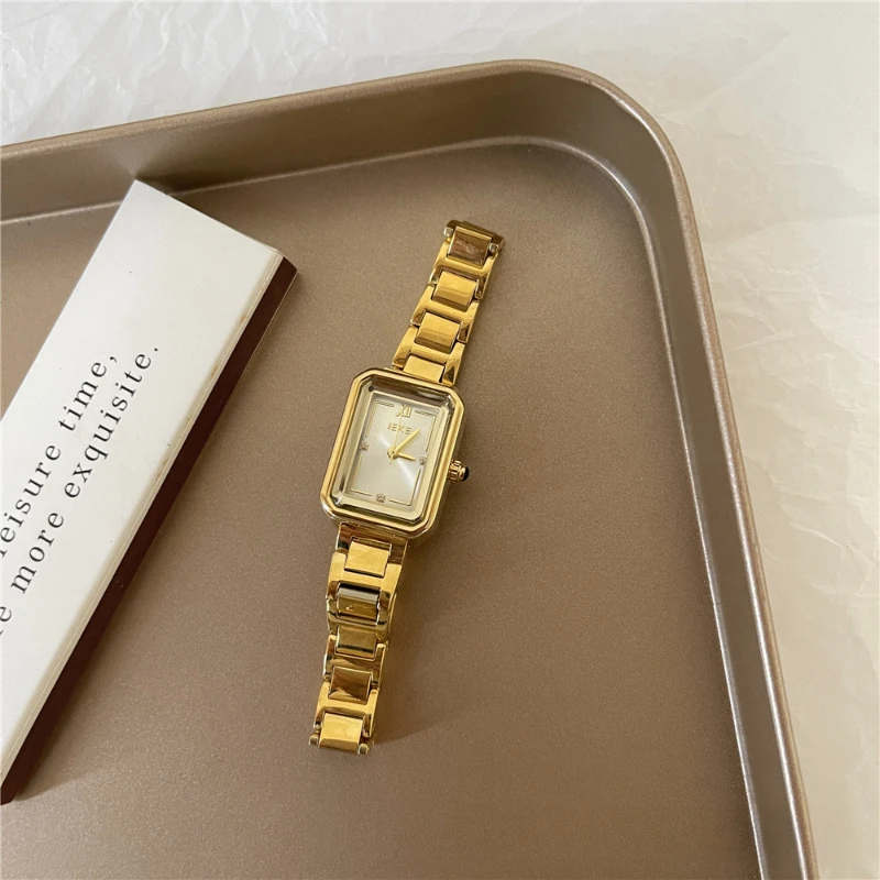 

Fashion Rectangle dial stainless steel waterproof Quartz Wristwatch gold silver chain ring band ladies watch gift clock reloj