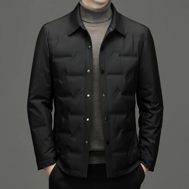 Casual Business 2023 Winter Men Warm White Duck Down Jacket Solid Thick Covered Button Puffer Coat Outwear Top Short Down Parkas