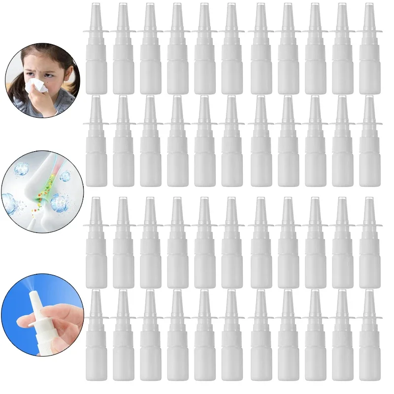 

50/100pcs 5ml 10ml 15ml 20ml 30ml White Plastic Nasal Sprayer Pump Empty Oral Spray Atomizer Mist Nose Pump Refillable Bottle