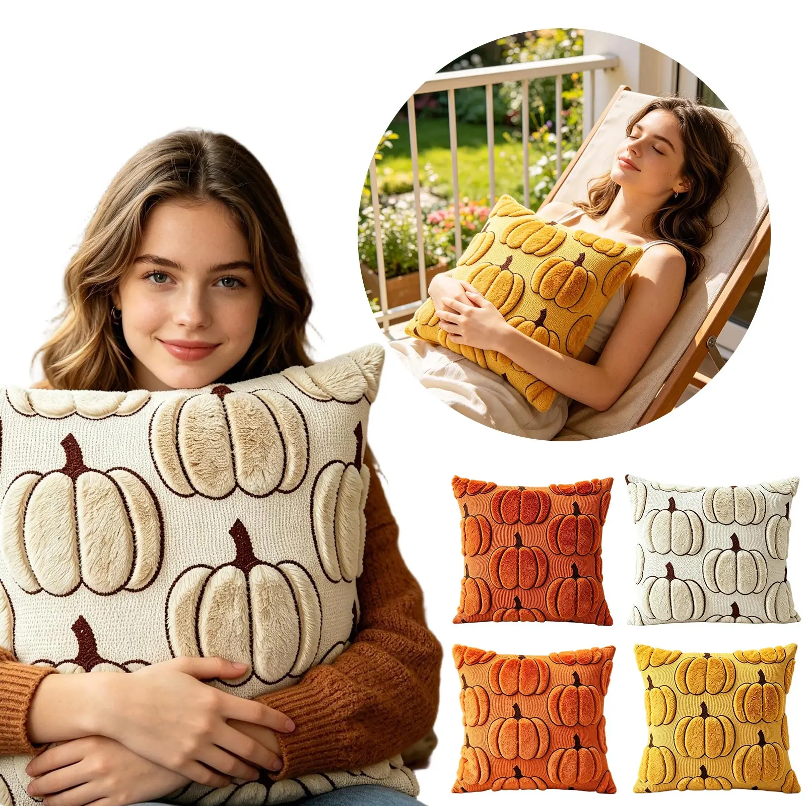 Halloween Plush Throw Pillow Cover, 45x45cm Decorative Cushion