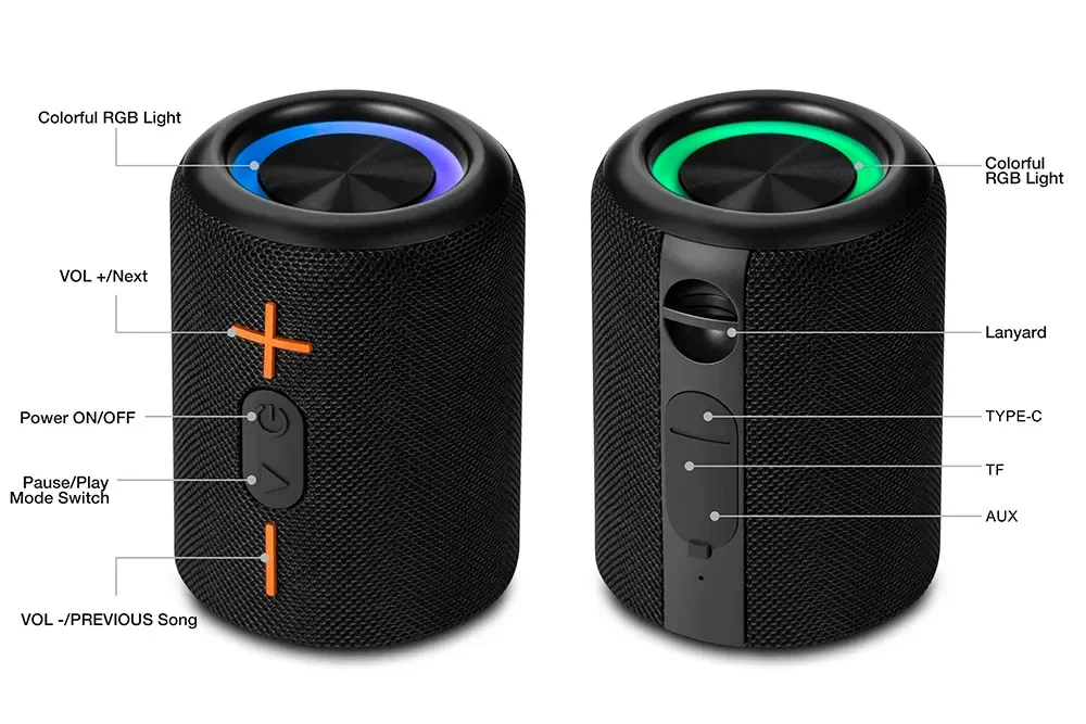 ワイヤレスBluetoothスピーカー,強力なipx6防水デバイス,RGB LED