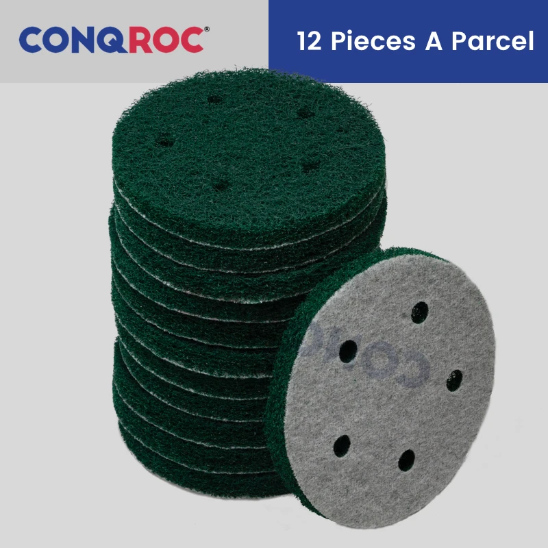 Scouring Discs 125mm 5-Hole Hook and Loop Nylon Scouring Pads Rust Remover Grout Power Scrubber Cleaning 12-Piece