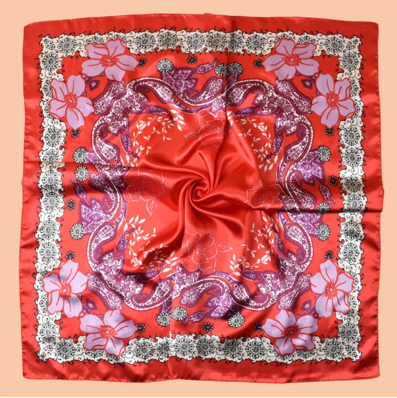 Luxuriöser Hijab-Schal aus Seidensatin für Damen, bedrucktes Kopftuch, Haarschals, 90 cm x 90 cm, quadratischer Schal, Wickeltücher, Halstücher für Damen – Detail 8