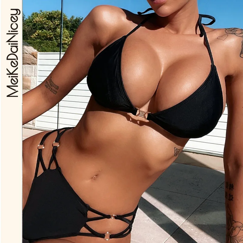 

MeiKeDaiNicey, новинка, сексуальный женский летний купальник из двух частей с подвесным воротником