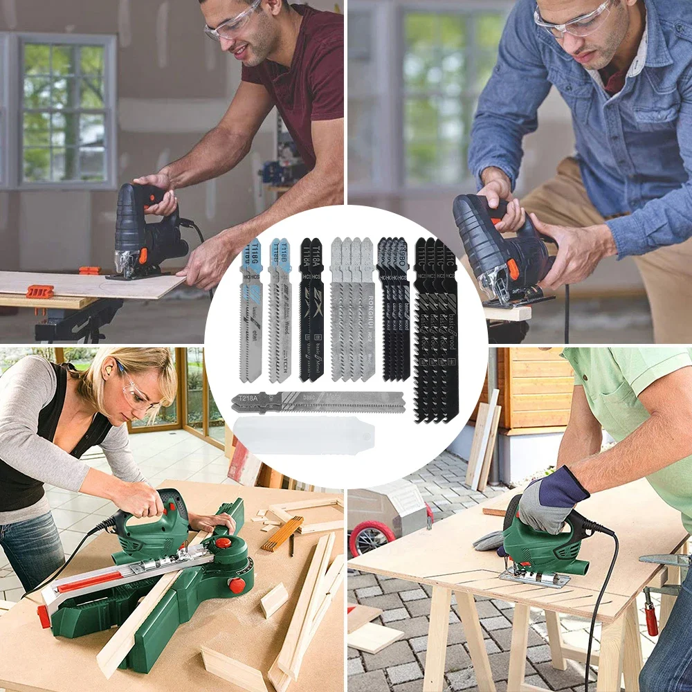 Jig Saw Blades 20 Pcs T-Shaft HCS Assorted for Wood Plastic Metal Cutting