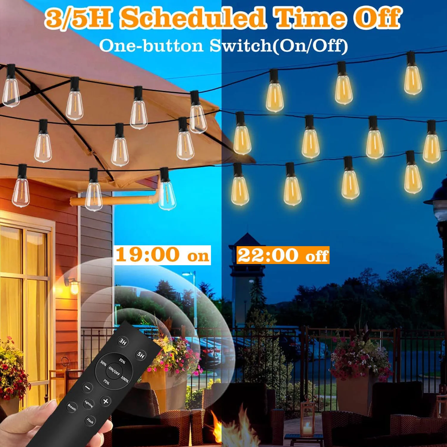 50/100FT Remote Dimmable Solar String Lights Outdoor ST38 LED Fairy Garden Lamp Wedding Party Xmas Halloween Hanging Patio Light 4