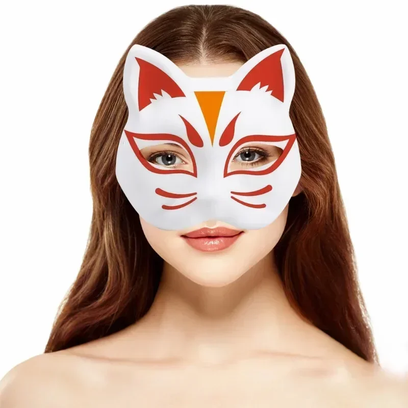 New DIY Hand-Painted Blank Foxes Mask Japanese Cosplay Rave Anime Demon Slayer Half Face Cat Masks Halloween Mask Cosplay Props