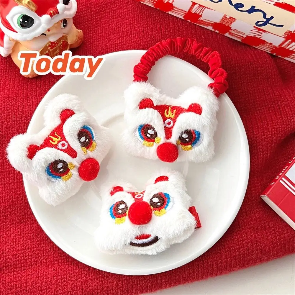 

Lion Dance Children Red Hairpin Cute Hair Rope Cloth Chinese New Year Headwear Embroidery Hair Band Plush Lion Doll Brooch Baby