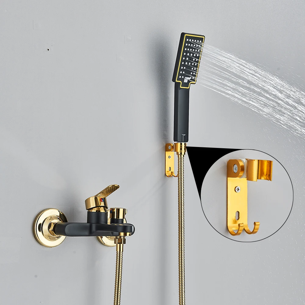 POIQIHY Black Golden Bathtub Shower Set Wall Mounted Gold White Bathtub Faucet Bathroom Cold and Hot Bath Shower Mixer Taps 2