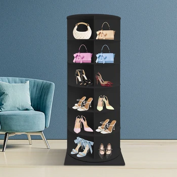 6-tier Rotating Shoe Rack Tower Black Home Handbag Storage Display Rack 5