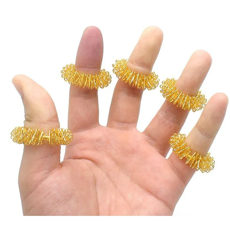 10 pz/lotto vendita calda massaggio alle dita anello Sujok anello di agopuntura assistenza sanitaria massaggio del corpo medicina cinese colore oro